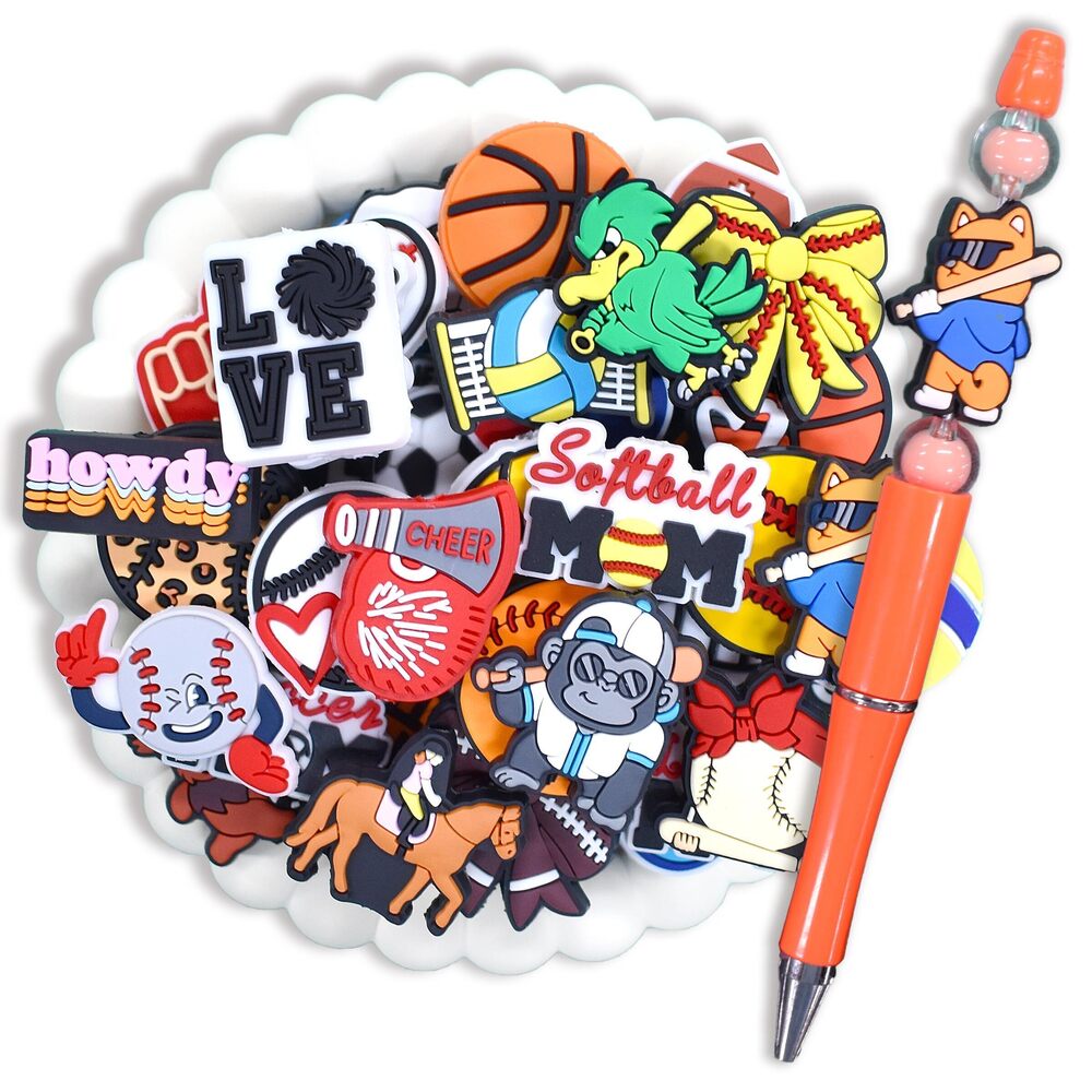 2651 50PCS Sports Focal Beads for pens, Not Duplicated Silicone Focal Beads